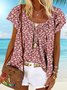 Floral Short Sleeve Crew Neck Plus Size Casual Tops