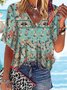 Vacation Tribal Floral Casual Loosen V Neck Tops