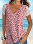 Floral Printed Casual Loosen V Neck Plus Size Tops