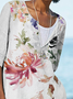 Plus size Floral Casual V Neck Short Sleeve Tops