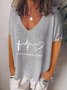 Casual V neck Loosen Letter Short Sleeve T-Shirt