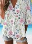 Floral V Neck 3/4 Sleeve Plus Size Casual Tops