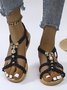 Ethnic Bohemian Wedge Heel Rhinestone Plus Size Sandals Casual Comfortable Women's Shoes
