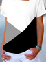 Casual Jersey Loosen Color Block T-Shirt