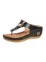 Metal Cutout Beach Comfort Thong Wedge Sandals