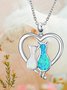 Contrast Color Opal Cat Heart Necklace Everyday Matching Pendant