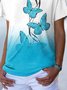 Casual Butterfly V Neck Short Sleeve Loose T-Shirt