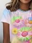 Daisy Butterfly Short Sleeve Crew Neck Plus Size Casual T-Shirt