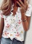 Casual V Neck Loose Short Sleeve Blouse