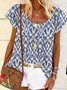 Geometric Crew Neck Vacation Casual Tops
