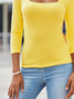 Casual Plain Autumn Square neck Daily Regular Fit Regular X-Line Regular T-shirt for Women