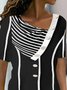 Color-block Striped Buttoned Short Sleeve Plus Size Casual T-Shirt