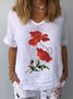 Casual Floral V Neck Loose Tops