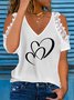 V Neck Heart/Cordate Casual T-Shirt