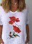 Casual Floral V Neck Loose Tops