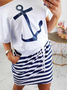 Boat Neck Striped Loose Two Piece Sets