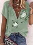 Floral V Neck Short Sleeve Plus Size Casual Tops