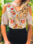 Polyester Cotton Short Sleeve Floral-Print Knitting Dress