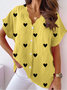 Heart/Cordate Casual V Neck Blouse