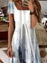 Abstract Short Sleeve Square Neck Plus Size Casual  Dresses