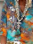 Casual Abstract V neck Loose Three Quarter Top