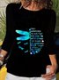 Casual Dragonfly Three Quarter Round Neck Plus Size Printed Tops T-shirts