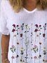 Casual Floral V neck Short Sleeve Loose Tops