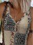 Ethnic Sleeveless Buttoned V Neck Plus Size Casual Tanks