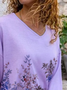 Floral V Neck Long Sleeve Plus Size Casual T-Shirt