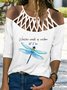 Dragonfly Long Sleeve Hollow Out Plus Size Casual T-Shirt