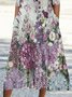 Floral Buttoned Notched 3/4 Sleeve Casual Dress
