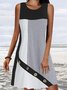 Color-block Plain Sleeveless Crew Neck Buttoned Plus Size Casual Dresses