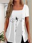 Casual Dragonfly Short Sleeve Square Neck Plus Size Printed Tops T-shirts