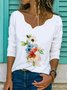Casual Floral Long Sleeve V Neck Plus Size Printed Tops T-shirts