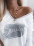 Special Letters Long Sleeve V Neck Plus Size Casual Sweatshirts