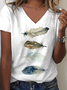 Feather Pattern V Neck Casual T-Shirt