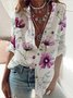 Casual Floral Loose Stand Collar Long Sleeve Blouse