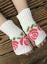 Rose Flower Hand Knitting Half Finger Gloves Warm Gloves