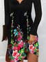 Women Casual Floral Autumn Natural Micro-Elasticity Daily Skirt Long sleeve A-Line Dresses