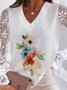 Casual Floral Long Sleeve V Neck Plus Size Printed Tops