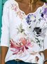 Casual Floral V neck Long Sleeve T-Shirt