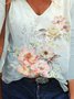 Floral V Neck Casual Long Sleeve T-Shirt