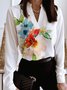 Casual Floral Long Sleeve V Neck Plus Size Printed Tops