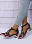 Ethnic Floral Embroidery Pointed Toe Square Heel Sandals