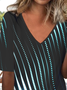 Geometric Gradient Printed V-neck Casual Medium Sleeve T-shirt