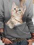 Cat Printed Crew Neck Loose Sweatshirts