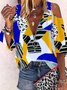 Casual Abstract Three Quarter V Neck Printed Top