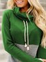Army Green 1 Patchwork Cowl Neck Casual Sweatshirts