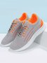 Soft Sole Comfortable Contrast Color Breathable Flyknit Lace-Up Sneakers