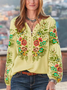 Casual Floral V Neck Long Sleeve Blouse